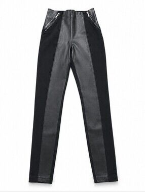 Guess Los Angeles High Waisted Faux Leather Panel Leggings Black Moto Pants